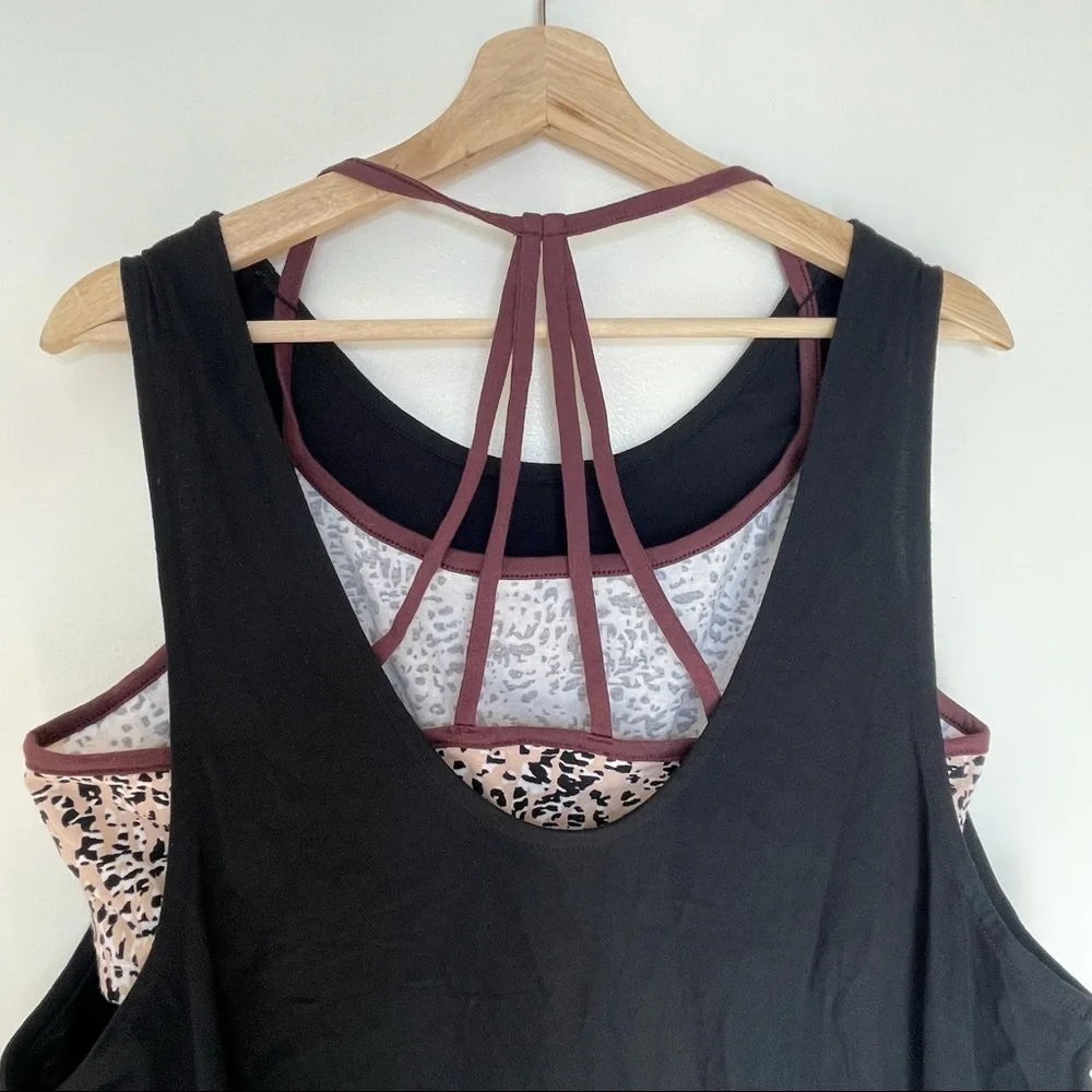 Simply Cacique Black Pajama Sleep Shirt Chemise Tank Bra Animal Print - Picture 6 of 9